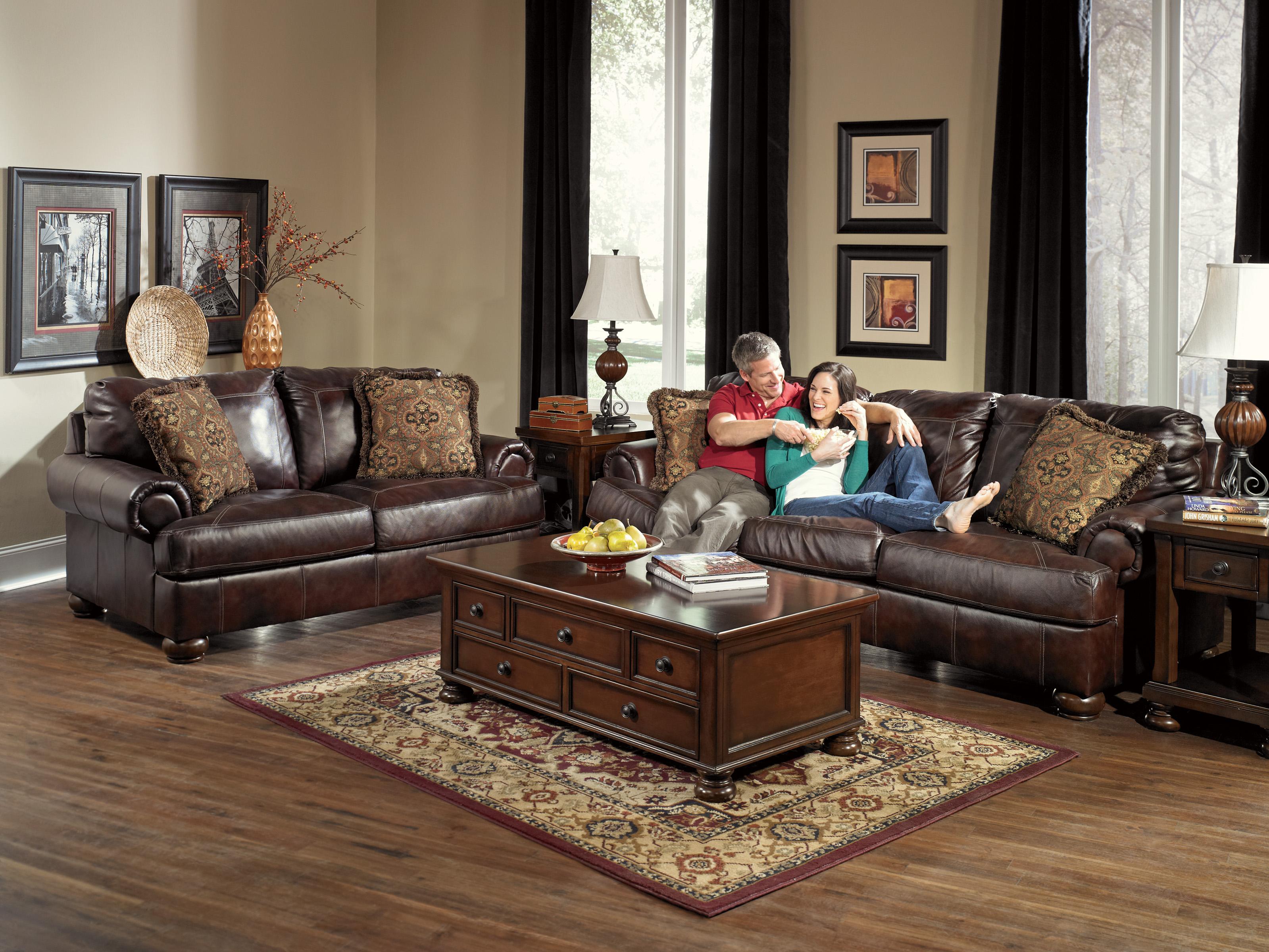 Signature Design by Ashley Axiom Walnut Traditional Stationary Sofa